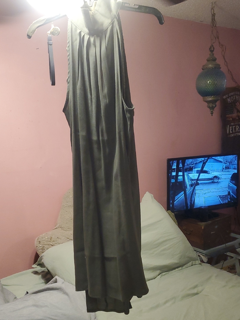 Sleeveless High-Neck Dress in Olive Green